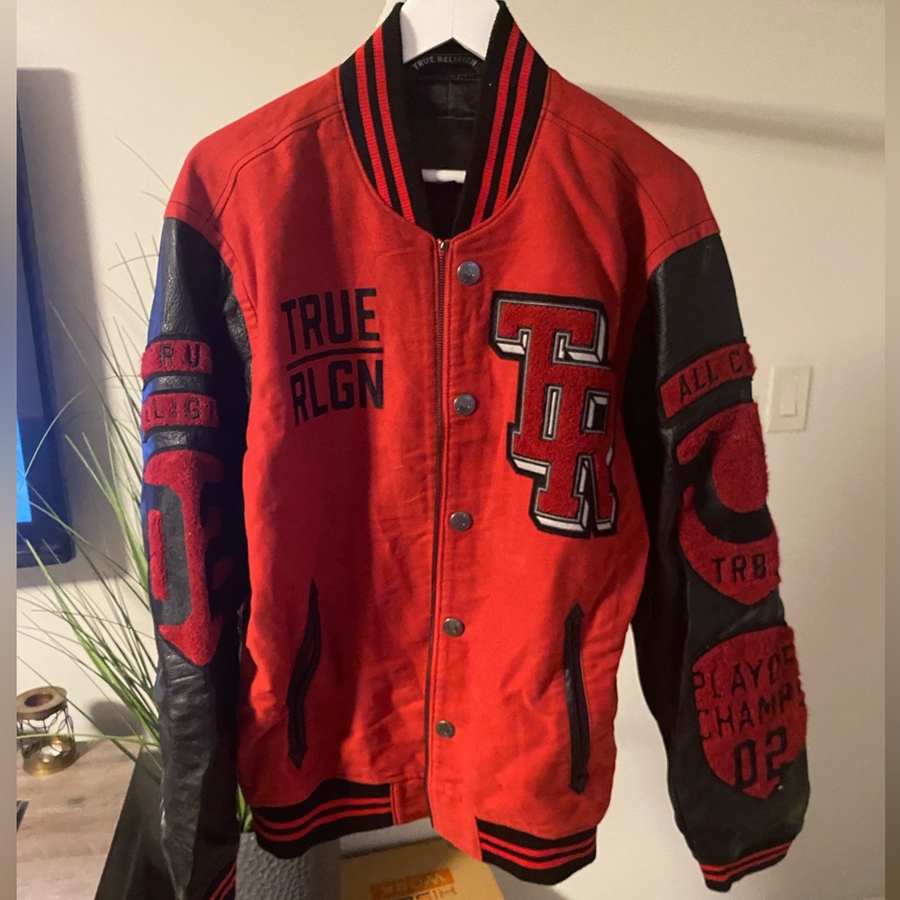 Vintage Two-Toned True Religion Leather Varsity Jacket XXL